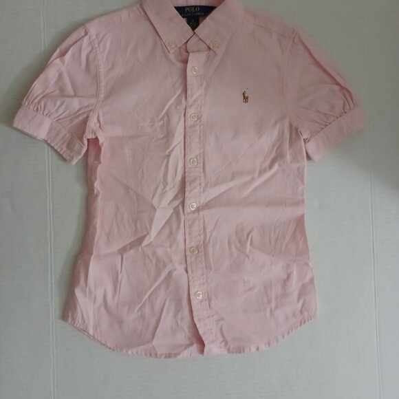 POLO RALPH LAUREN GIRLS SHORT SLEEVE OXFORD BUTTON DOWN SHIRT PINK SIZE 8 - Picture 11 of 13